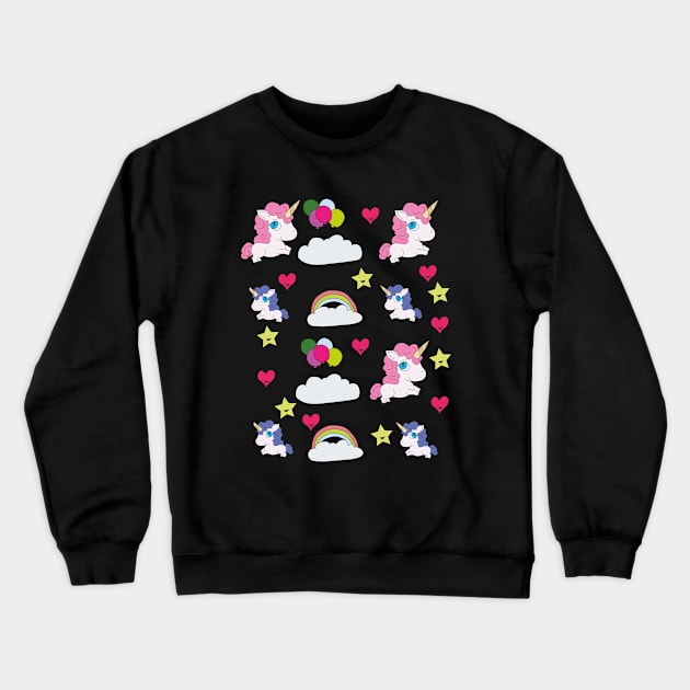 Cute unicorns, clouds, stars and hearts Crewneck Sweatshirt by DiegoCarvalho